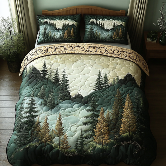 Foggy Forest 3-Piece Quilted Bedding Set NCU0DV5299