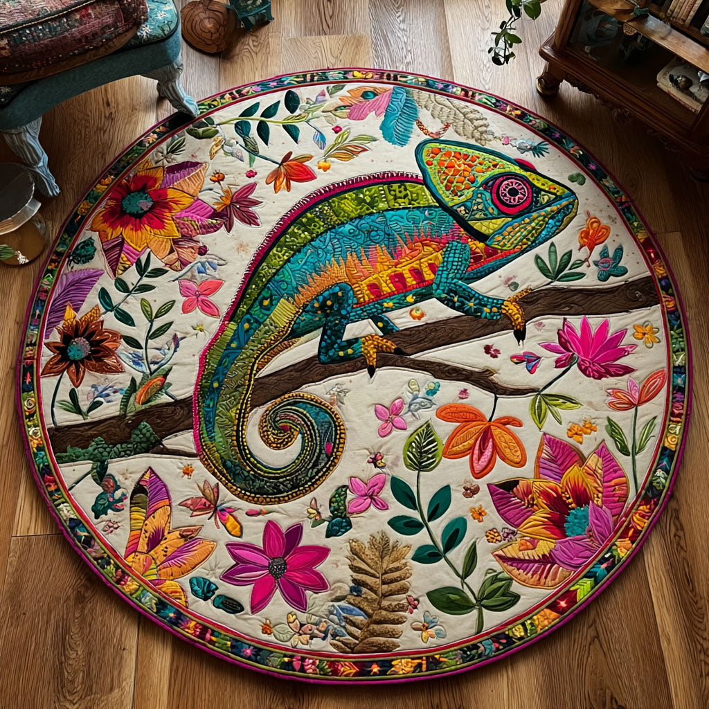 Folk Art Chameleon Quilted Round Mat NCU0PT7610