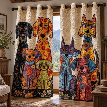 Folk Art Dog Party Quilted Curtains NCU0DV10380