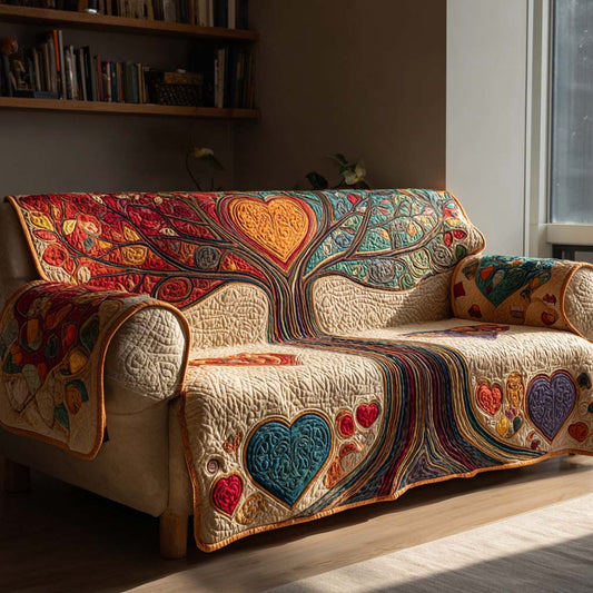 Folk Art Heart Quilted Sofa Cover NCU0XD2212