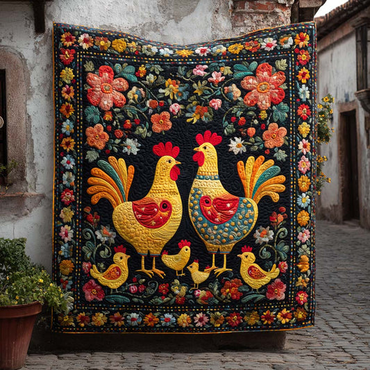 Folk Chicken Garden Quilted Blanket NCU0NT9151