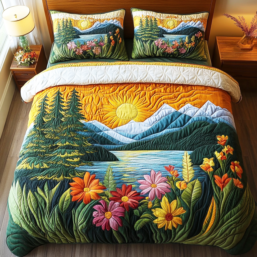 Forest Bloom 3-Piece Quilted Bedding Set NCU0DV4750