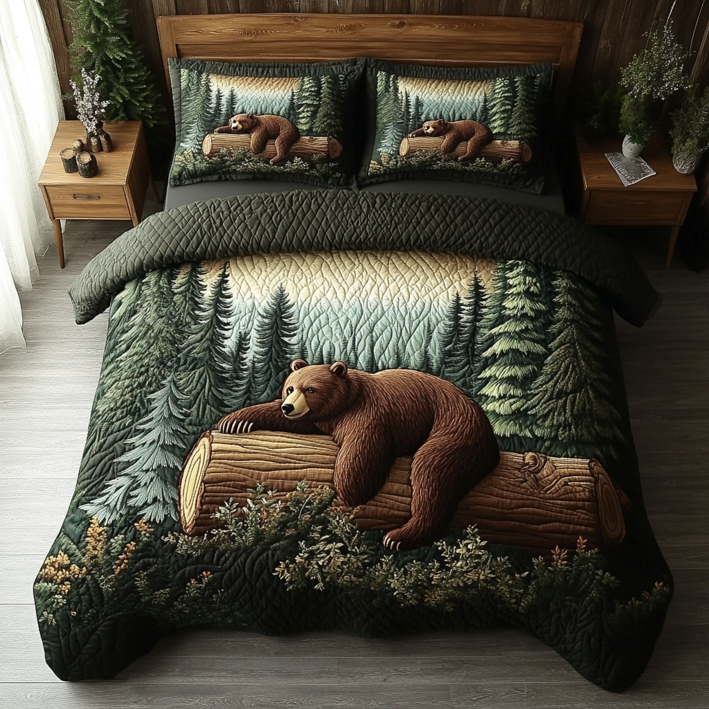 Forest Bear 3-Piece Quilted Bedding Set NCU0DK9534
