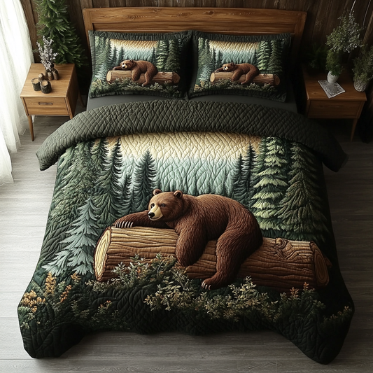Forest Bear 3-Piece Quilted Bedding Set NCU0DK9534