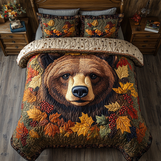 Forest Bear 3-Piece Quilted Bedding Set NCU0DK9536