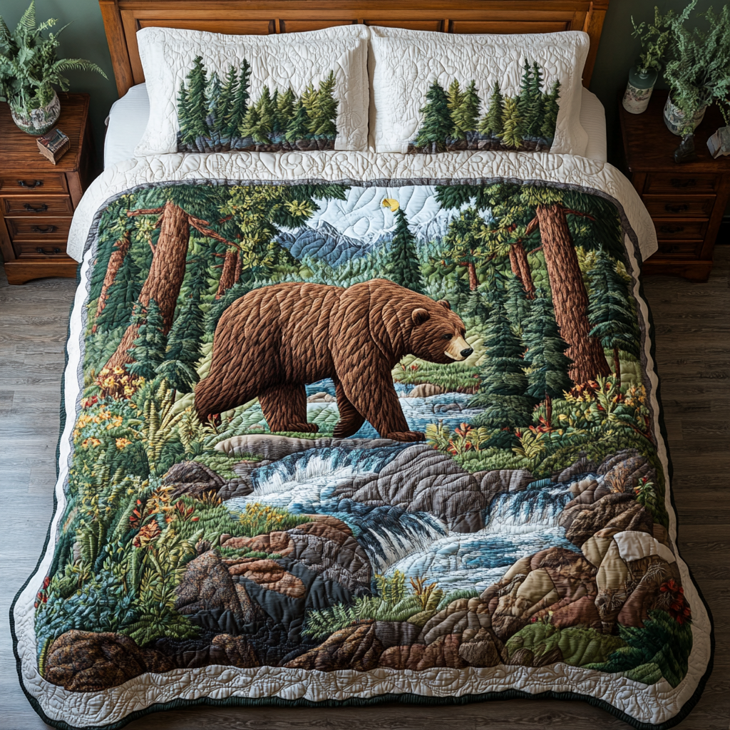 Forest Bear 3-Piece Quilted Bedding Set NCU0DK9634
