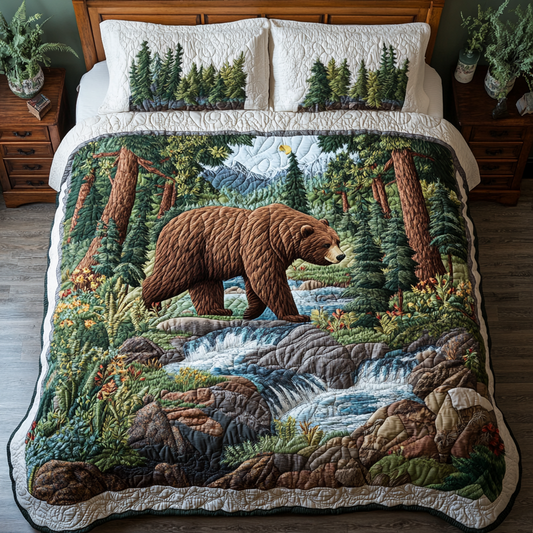 Forest Bear 3-Piece Quilted Bedding Set NCU0DK9634