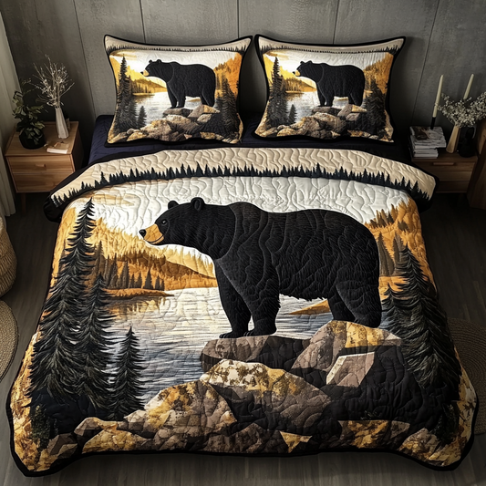 Forest Bear 3-Piece Quilted Bedding Set NCU0DK9825