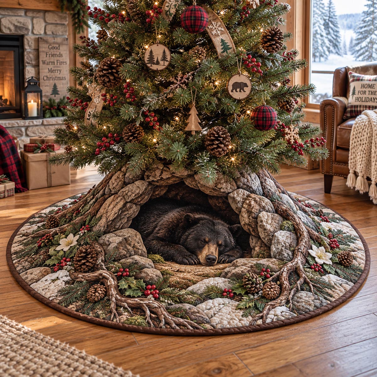 Forest Bear Christmas Nest Christmas Quilted Tree Skirt NCU0DV10211