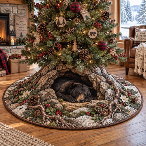 Forest Bear Christmas Nest Christmas Quilted Tree Skirt NCU0DV10211