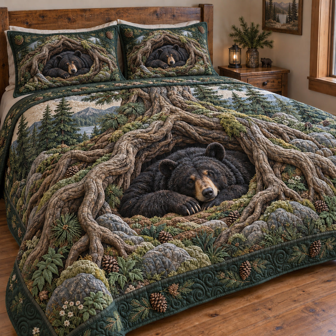 Forest Bear Haven 3-Piece Quilted Bedding Set NCU0TV2147