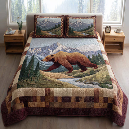 Forest Bear Stroll 3-Piece Quilted Bedding Set NCU0HH1405