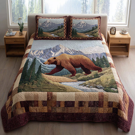 Forest Bear Stroll 3-Piece Quilted Bedding Set NCU0HH1405