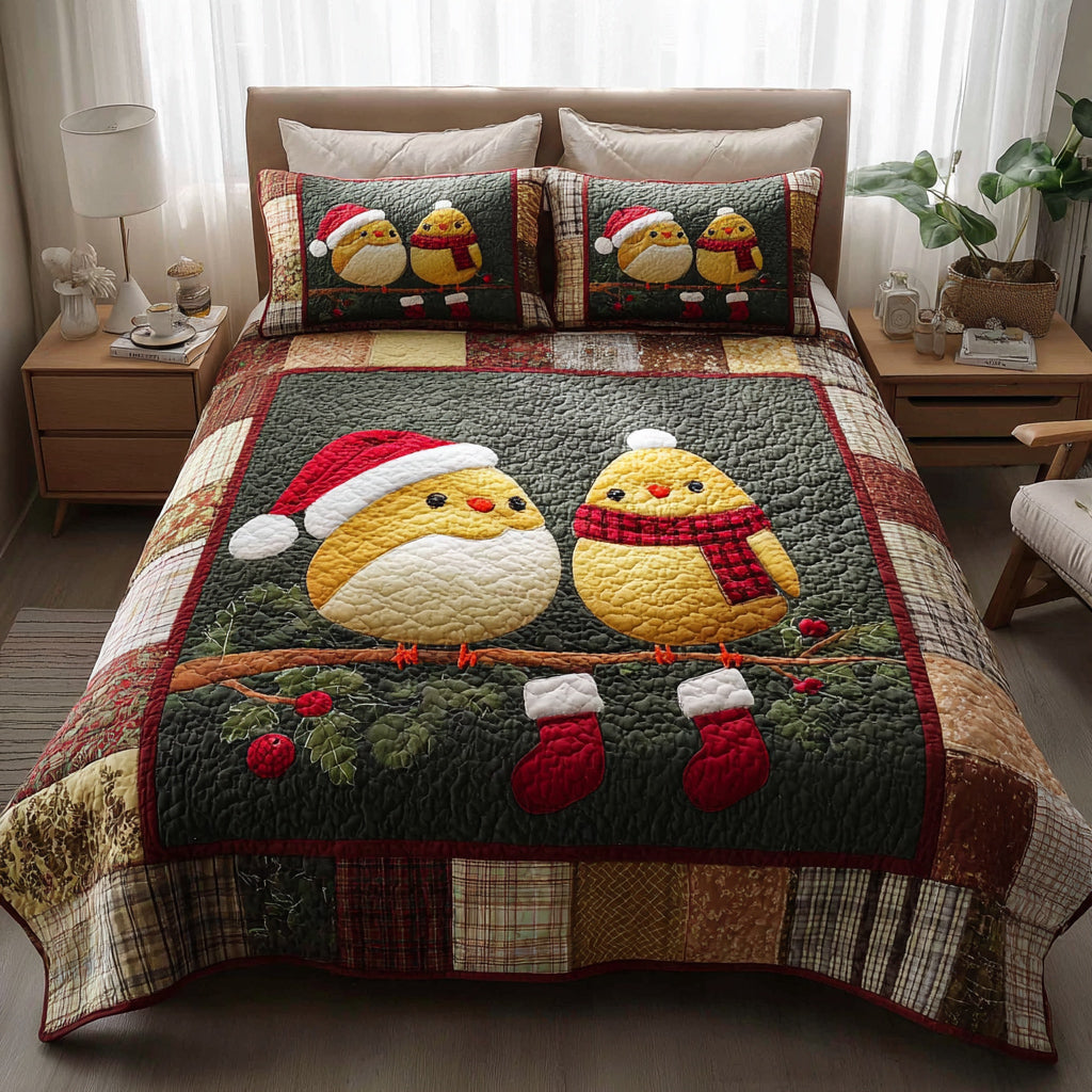 Forest Bird Christmas 3-Piece Quilted Bedding Set NCU0HH603