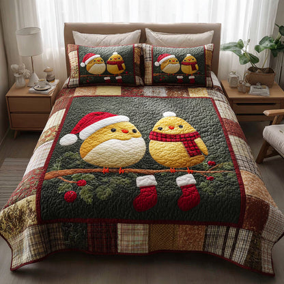 Forest Bird Christmas 3-Piece Quilted Bedding Set NCU0HH603
