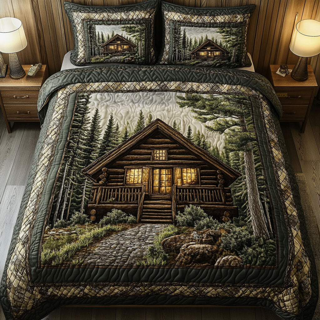 Forest Cabin Pathway 3-Piece Quilted Bedding Set NCU0NT3070