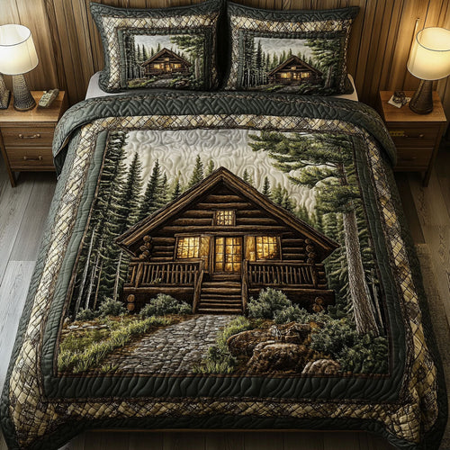 Forest Cabin Pathway 3-Piece Quilted Bedding Set NCU0NT3070