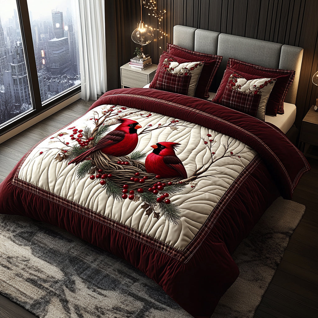 Forest Cardinals 3-Piece Quilted Bedding Set NCU0DV8906