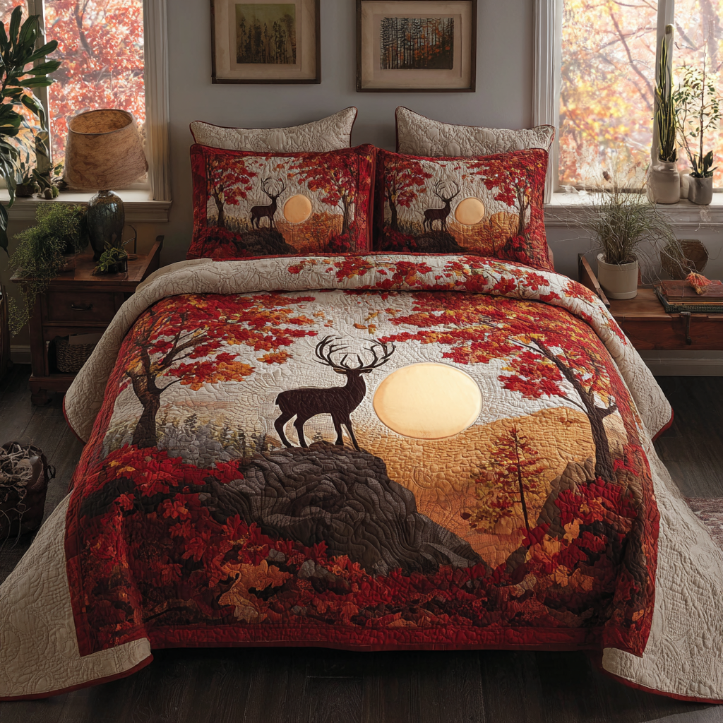 Forest Deer 3-Piece Quilted Bedding Set NCU0DK8660