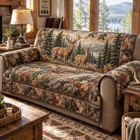 Forest Deer Gathering Quilted Sofa Cover NCU0DV10198