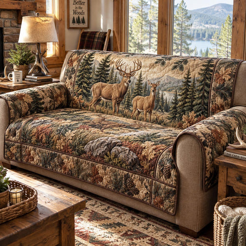 Forest Deer Gathering Quilted Sofa Cover NCU0DV10198