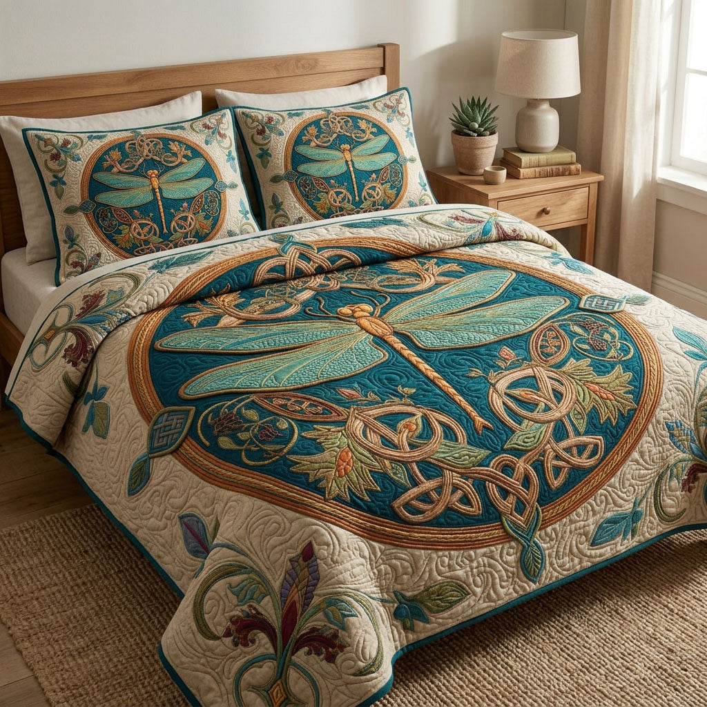 Forest Dragonfly 3-Piece Quilted Bedding Set NCU0TD2618