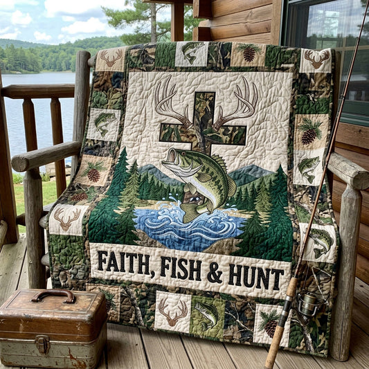 Forest Fishing Hunt Quilted Blanket NCU0HH1998