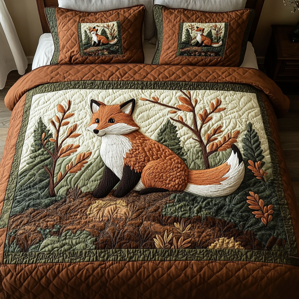 Forest Fox 3-Piece Quilted Bedding Set NCU0VH5093