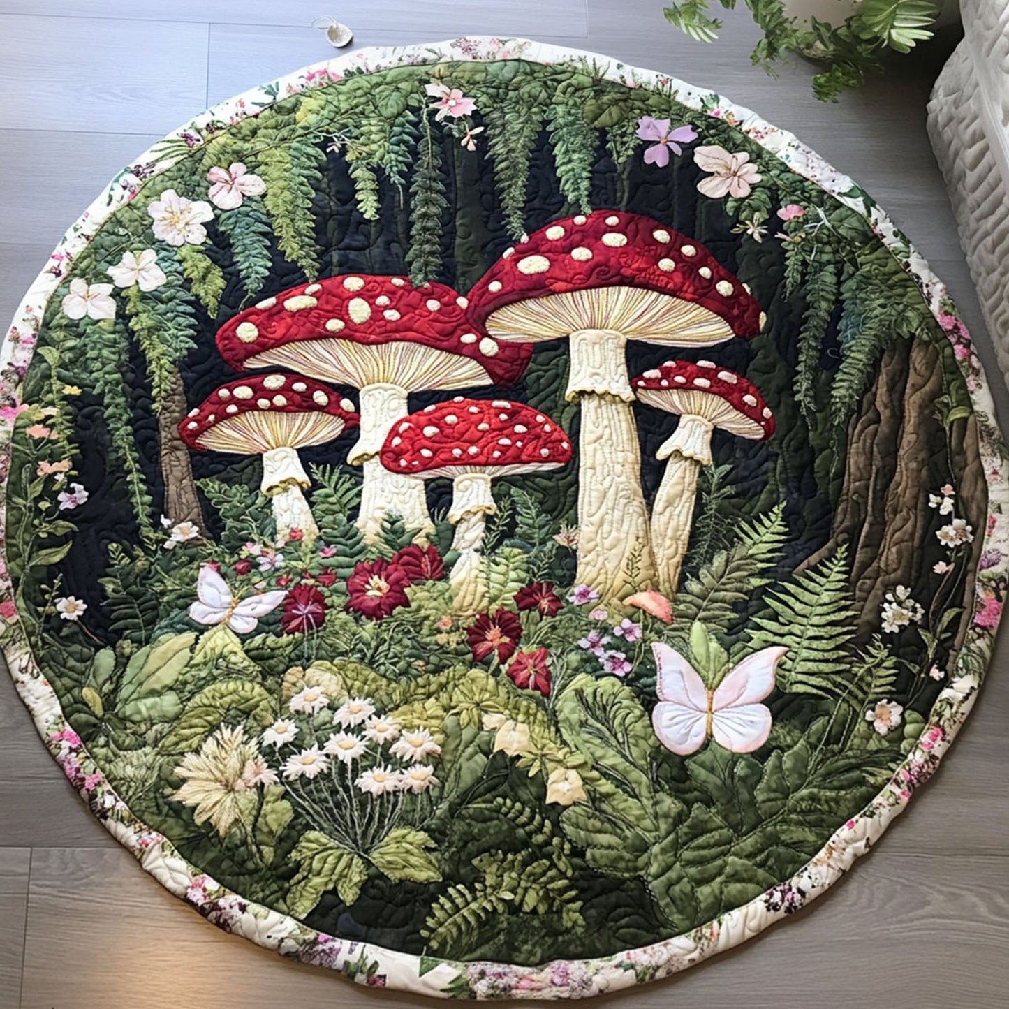 Forest Glow Mushrooms Quilted Round Mat NCU0PT4048