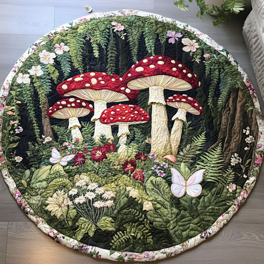 Forest Glow Mushrooms Quilted Round Mat NCU0PT4048