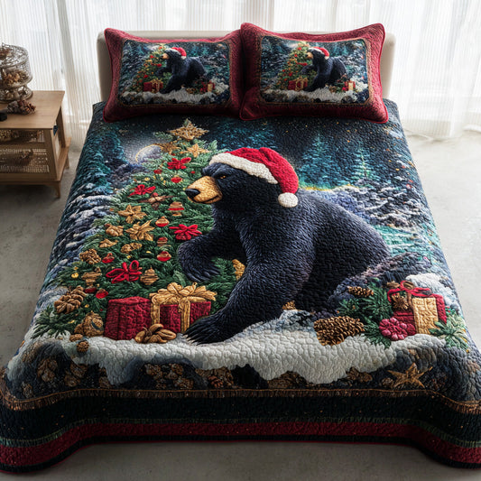Forest Holiday Bear 3-Piece Quilted Bedding Set NCU0TD1530