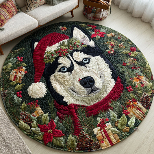Forest Husky Portrait Quilted Round Mat NCU0HH886