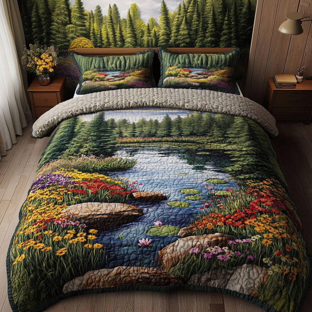 Forest Lake Serenity 3-Piece Quilted Bedding Set NCU0NT5185