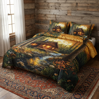 Forest Log Cabin 3-Piece Quilted Bedding Set NCU0DK3676