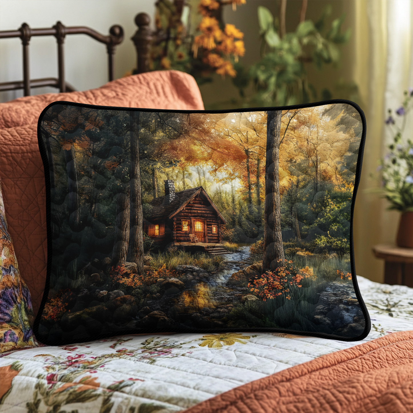 Forest Log Cabin Quilted Bedding Pillow Case NCU0DK3941