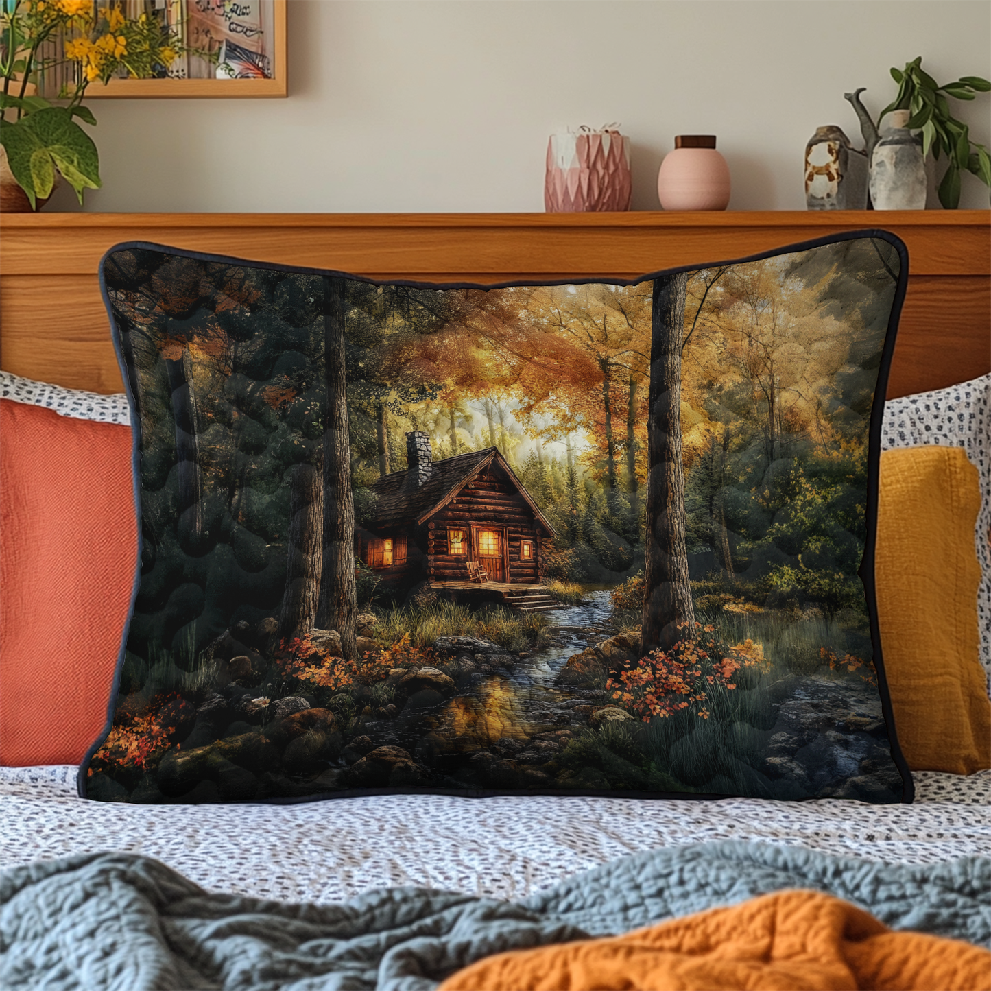 Forest Log Cabin Quilted Bedding Pillow Case NCU0DK3941