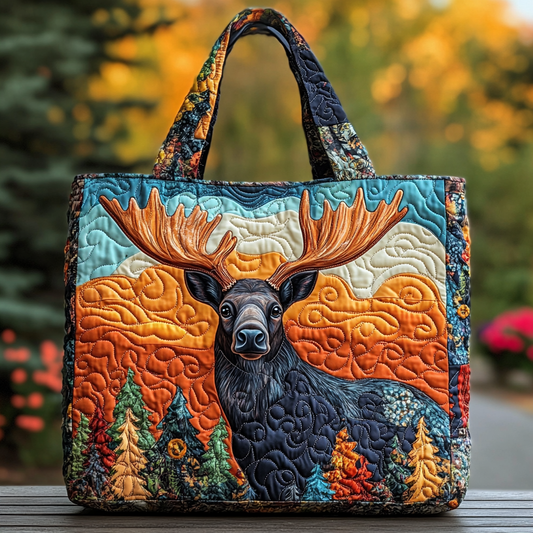 Forest Moose Quilted Tote Bag NCU0DK9791