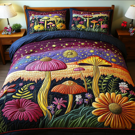 Forest Mushroom 3-Piece Quilted Bedding Set NCU0DK8762