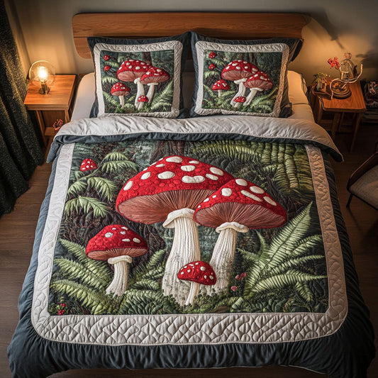Forest Mushroom Bliss 3-Piece Quilted Bedding Set NCU0NT3609
