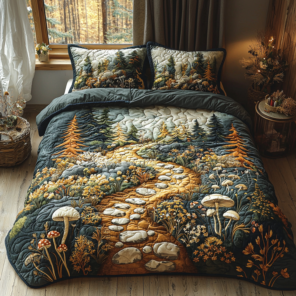 Forest Mushroom Path 3-Piece Quilted Bedding Set NCU0DV6061