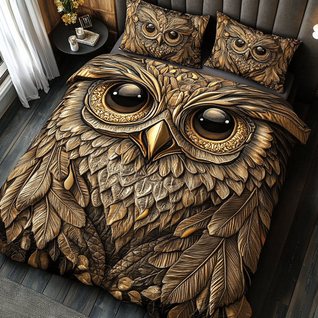 Forest Owl 3-Piece Quilted Bedding Set NCU0DK7702
