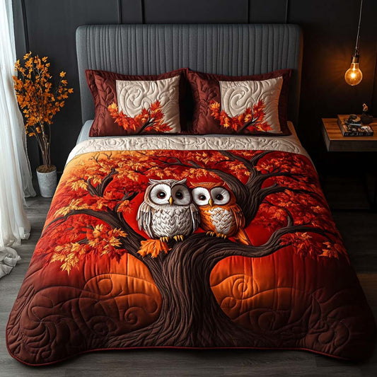 Forest Owls 3-Piece Quilted Bedding Set NCU0NT8649