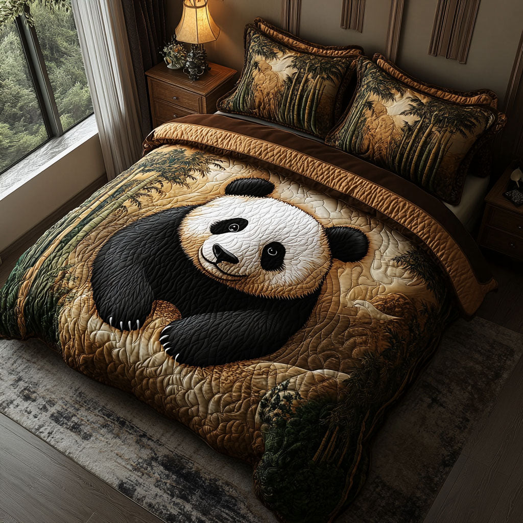Forest Panda Charm 3-Piece Quilted Bedding Set NCU0NT3053