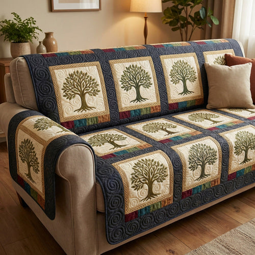 Forest Patchwork Tree Quilted Sofa Cover NCU0TV1579