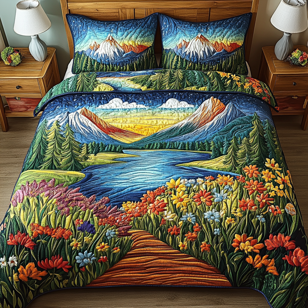 Forest Path 3-Piece Quilted Bedding Set NCU0VL2306
