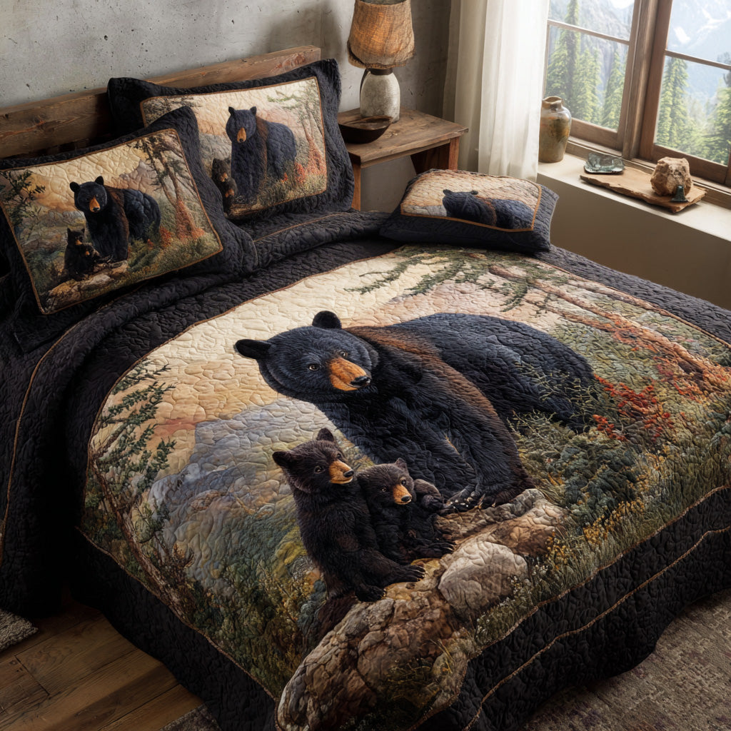 Forest Path Black Bear 3-Piece Quilted Bedding Set NCU0DV8018