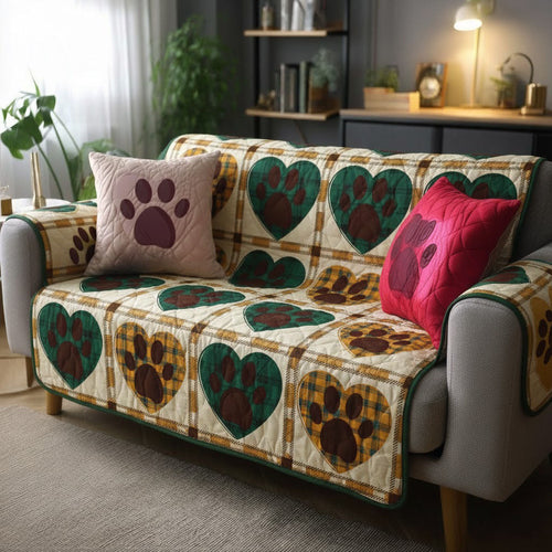 Forest Paw Hearts Quilted Sofa Cover NCU0TV1423