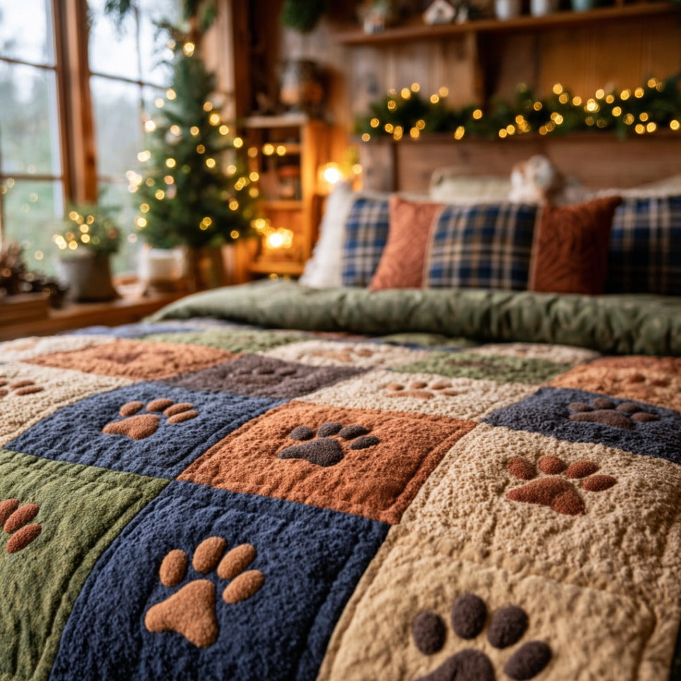 Forest Paw Path 3-Piece Quilted Bedding Set NCU0DV8931