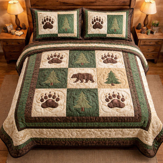 Forest Paw Trail 3-Piece Quilted Bedding Set NCU0TV1713