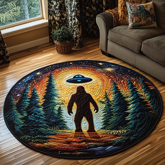 Forest Sasquatch and UFO Quilted Round Mat NCU0DV5892